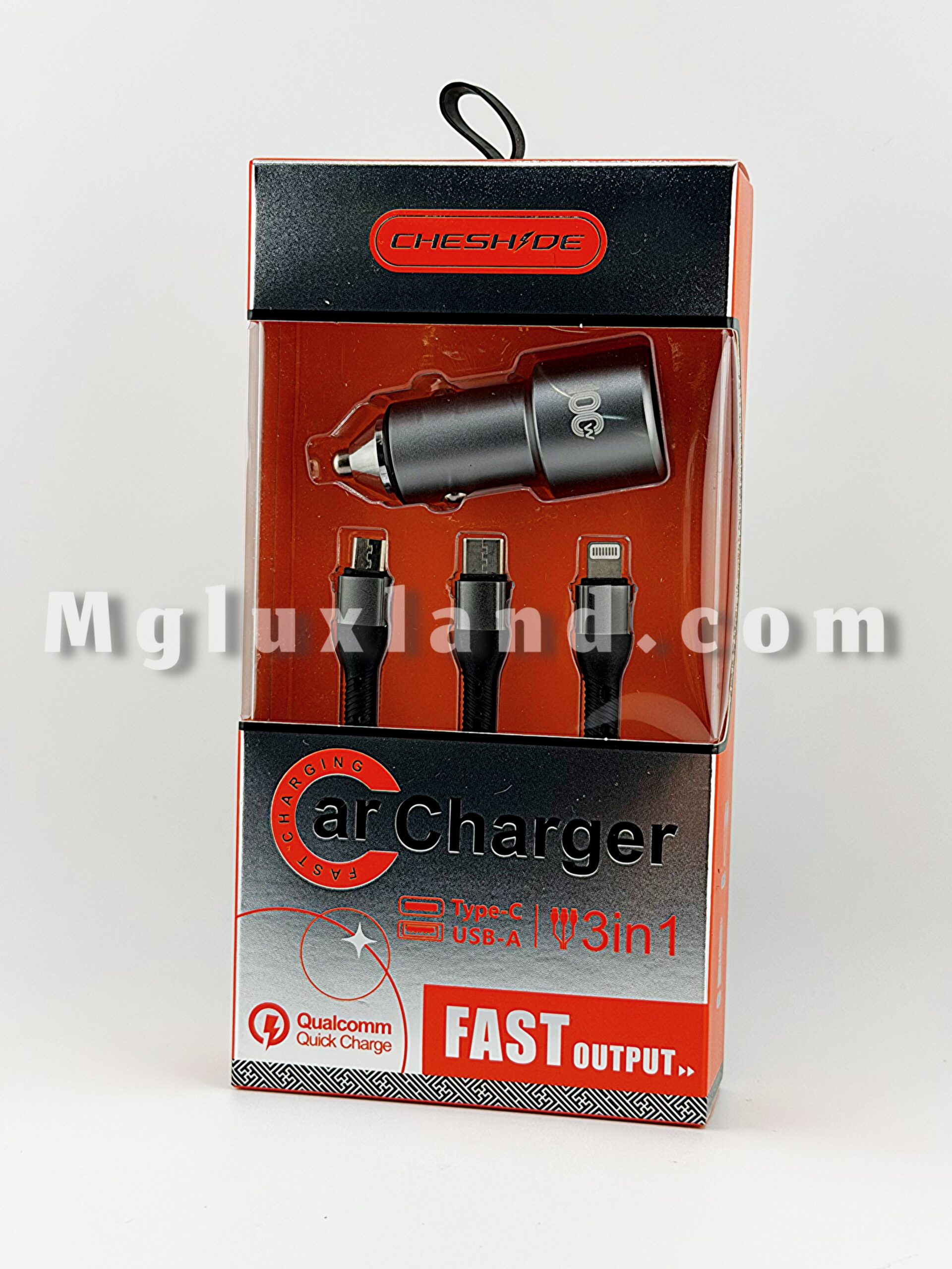 شارژر فندکی فست شارژ خودرو CHESHDE به همراه کابل 3 در 1 کد QD03