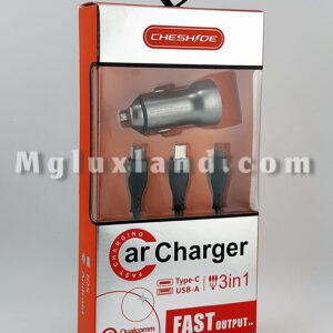 شارژر فندکی فست شارژ خودرو CHESHDE به همراه کابل 3 در 1 کد QA03