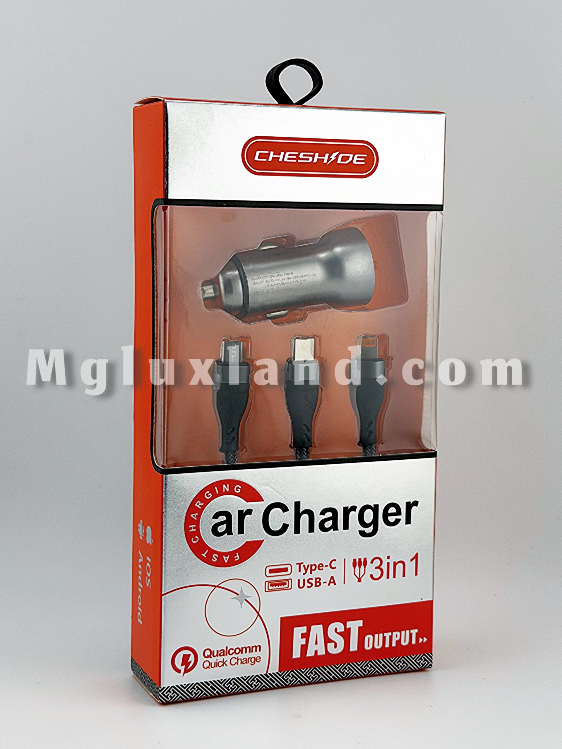 شارژر فندکی فست شارژ خودرو CHESHDE به همراه کابل 3 در 1 کد QA03