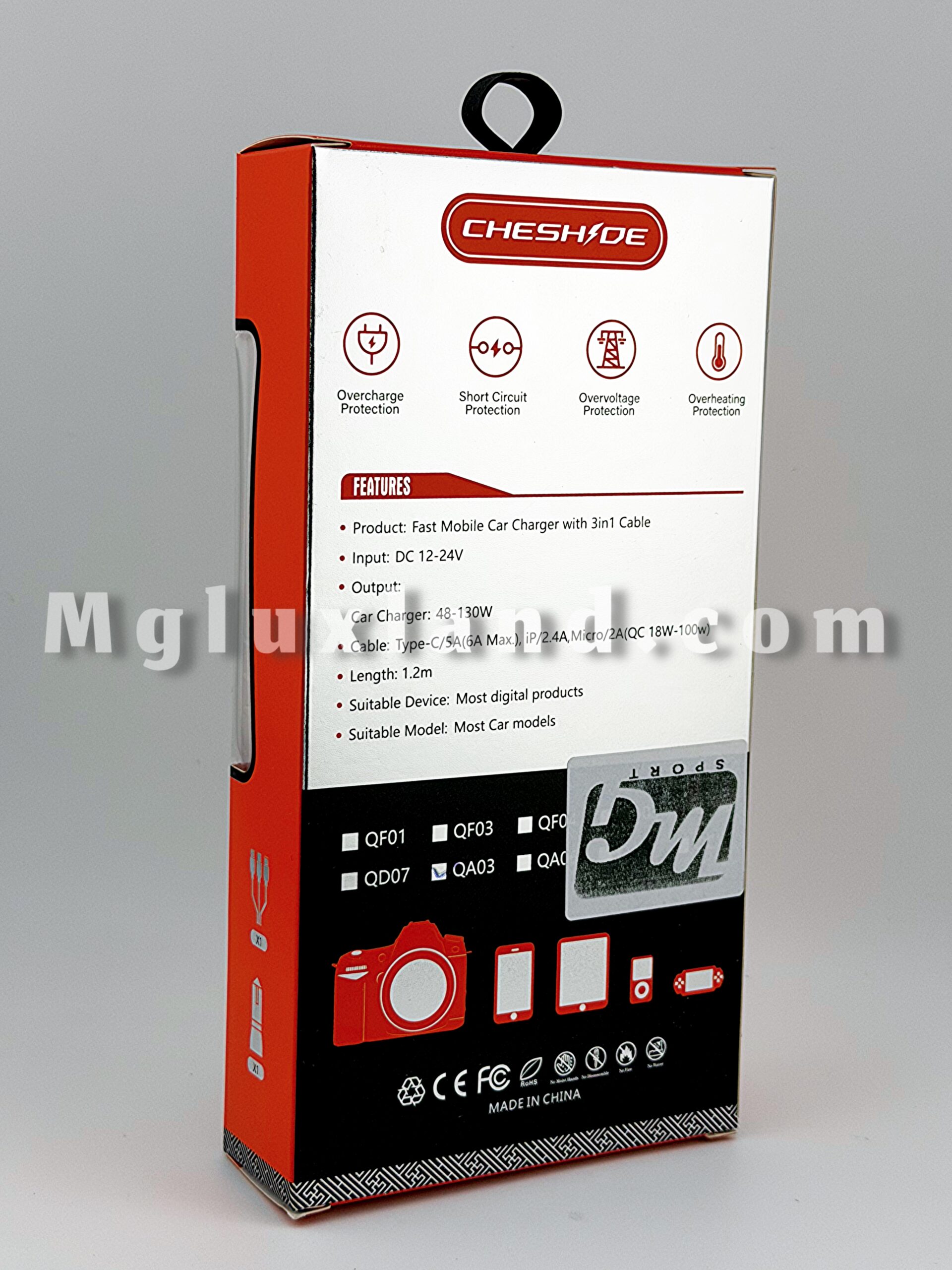 شارژر فندکی فست شارژ خودرو CHESHDE به همراه کابل 3 در 1 کد QD03